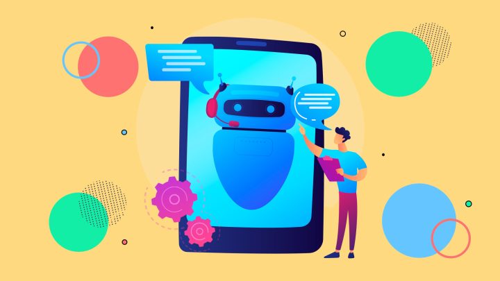 Ilustração de uma tela e dentro dela um robô, fazendo referência ao tema chatbot